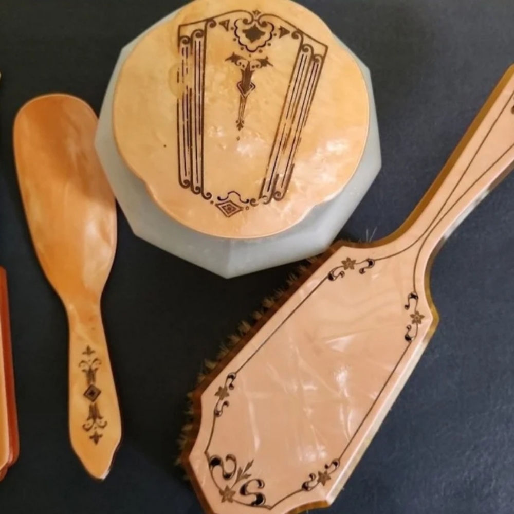 Vintage Lucite-handle vanity set